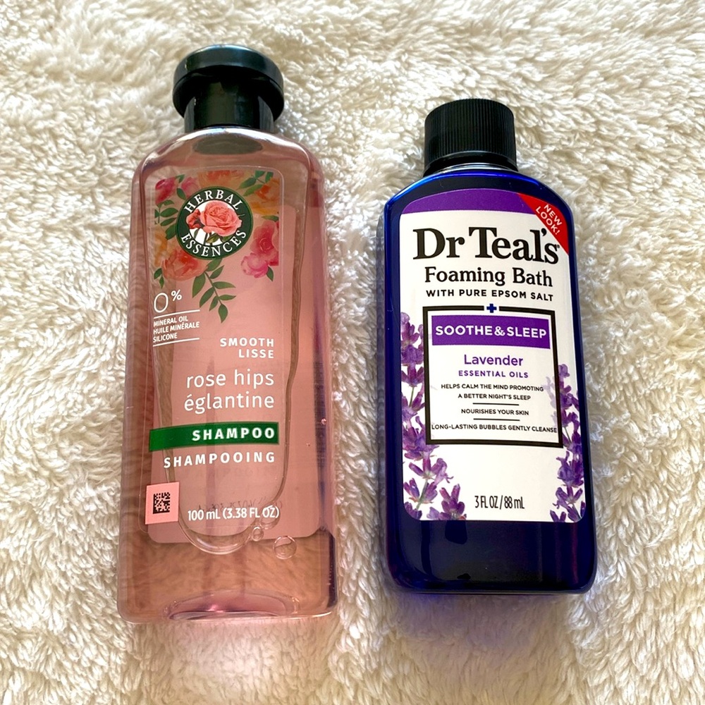 Herbal Essences shampoo and Dr Teals Foaming Bath